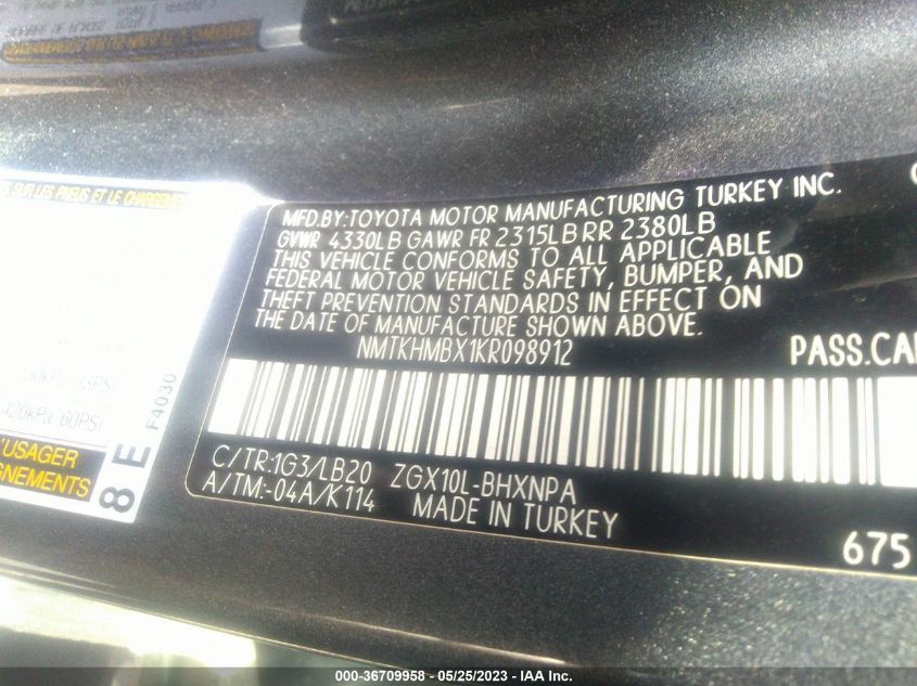 2019 TOYOTA C-HR XLE/LE/LIMITED - NMTKHMBX1KR098912