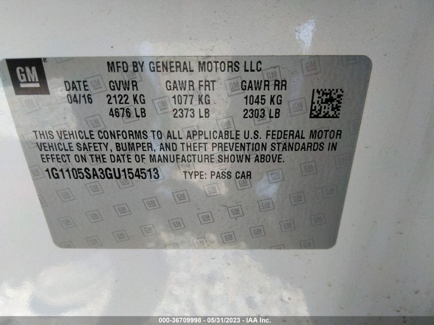 2016 CHEVROLET IMPALA LT - 1G1105SA3GU154513