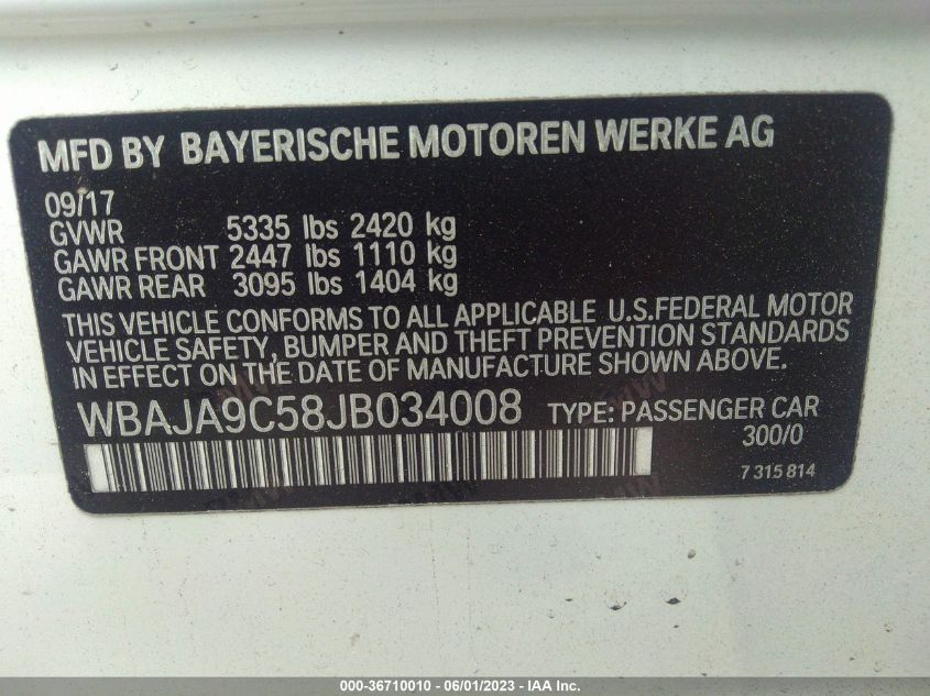 2018 BMW 5 SERIES 530E IPERFORMANCE - WBAJA9C58JB034008