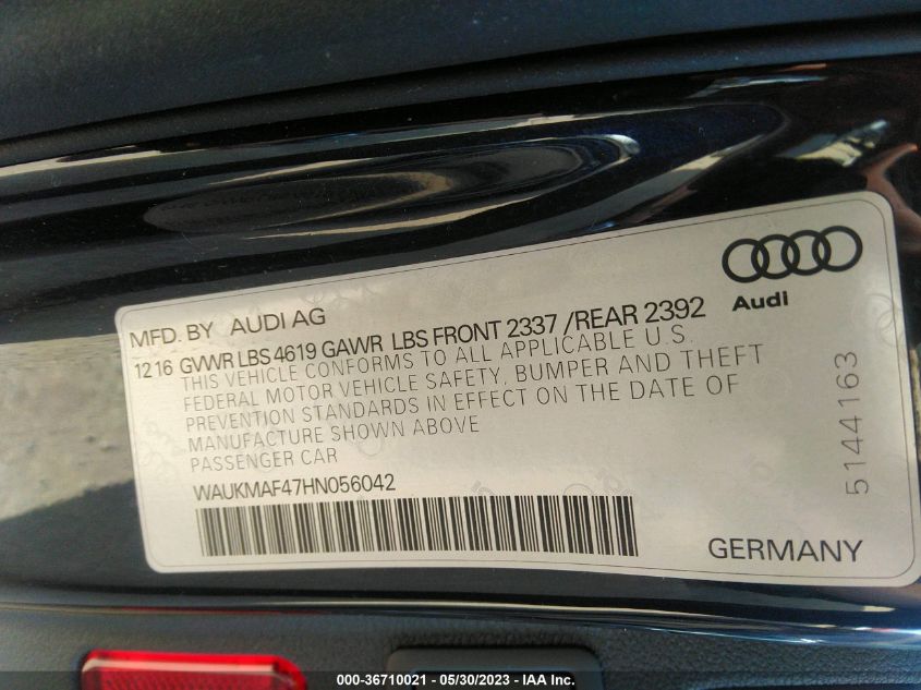 2017 AUDI A4 SEASON OF AUDI ULTRA - WAUKMAF47HN056042