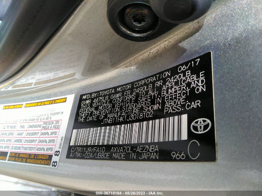 2018 TOYOTA CAMRY LE/SE/XLE/L - JTNB11HK1J3018102