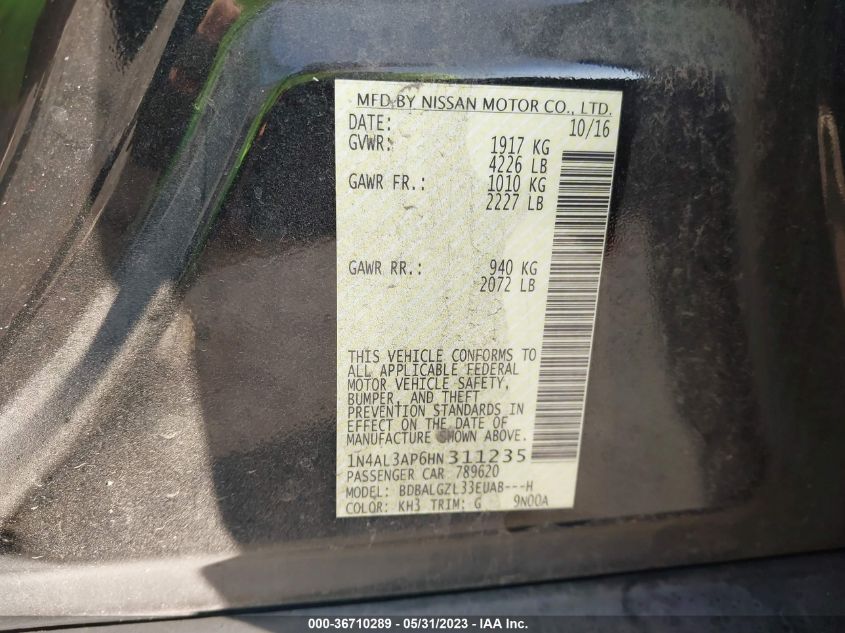 2017 NISSAN ALTIMA 2.5 S - 1N4AL3AP6HN311235