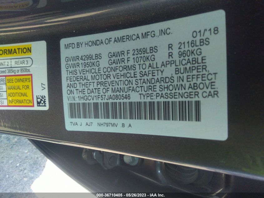 2018 HONDA ACCORD SEDAN EX-L 1.5T - 1HGCV1F57JA080546