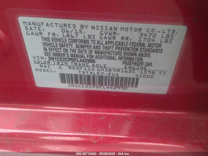 2015 NISSAN VERSA NOTE SL - 3N1CE2CP0FL442990