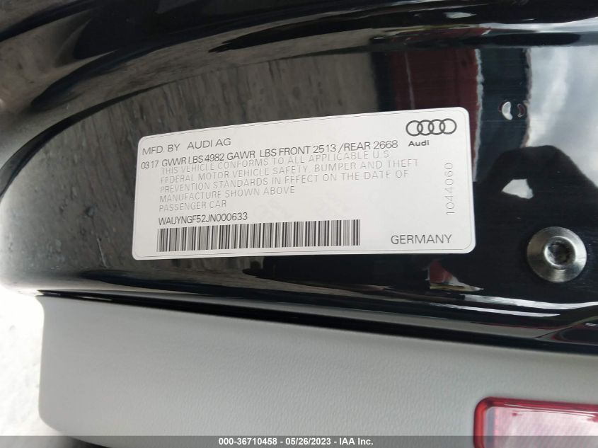 2018 AUDI A5 CABRIOLET PREMIUM PLUS - WAUYNGF52JN000633