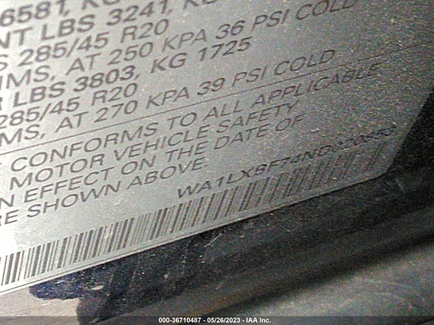 VIN WA1LXBF74ND020853 2022 AUDI Q7 PREMIUM PLUS