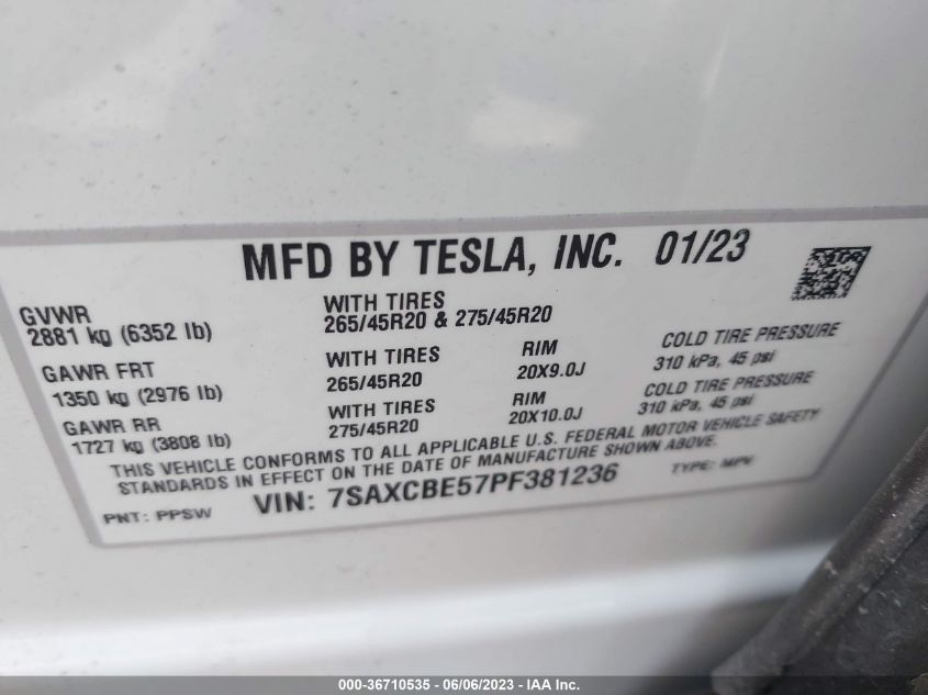 2023 TESLA MODEL X - 7SAXCBE57PF381236