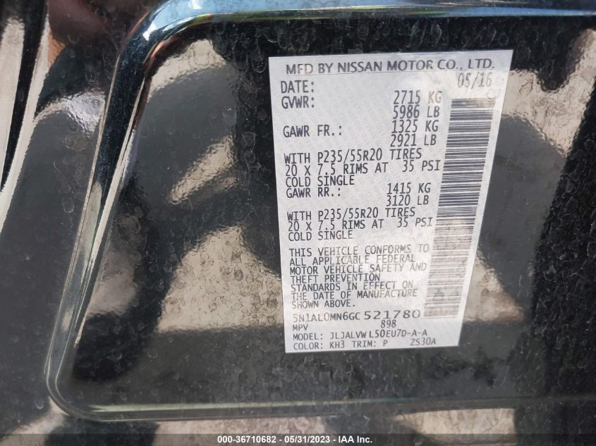 2016 INFINITI QX60 - 5N1AL0MN6GC521780