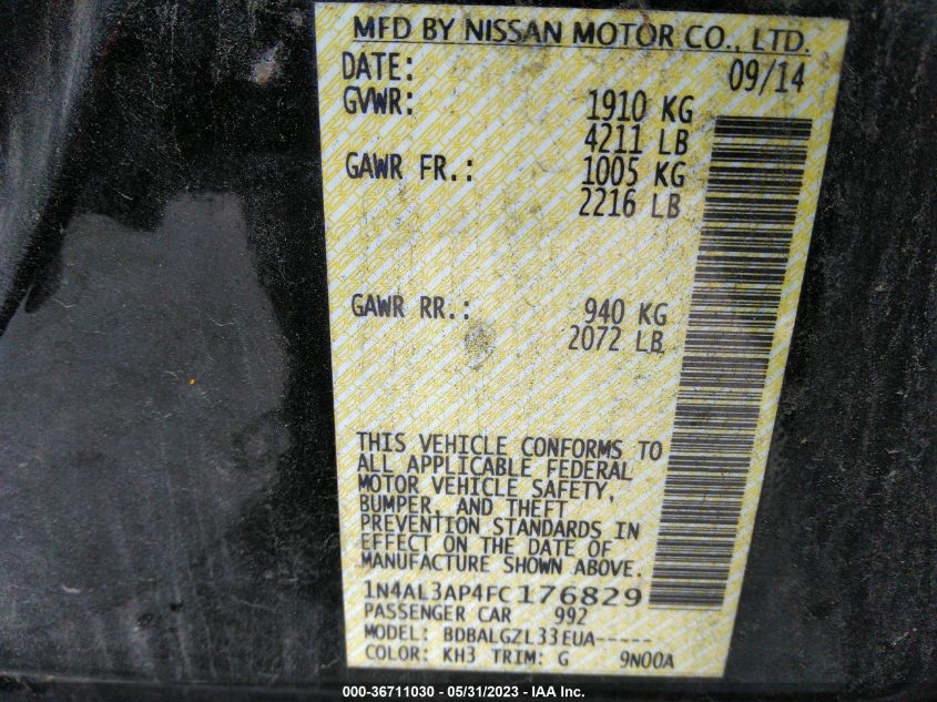 2015 NISSAN ALTIMA 2.5 S - 1N4AL3AP4FC176829