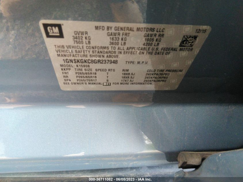 2016 CHEVROLET SUBURBAN LS - 1GNSKGKC8GR237948