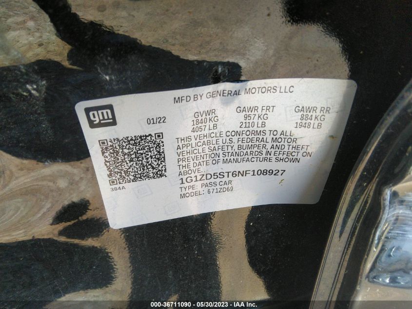 2022 CHEVROLET MALIBU LT - 1G1ZD5ST6NF108927
