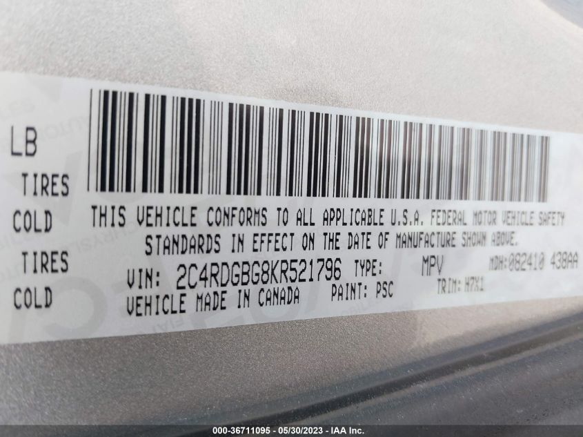 2019 DODGE GRAND CARAVAN SE - 2C4RDGBG8KR521796