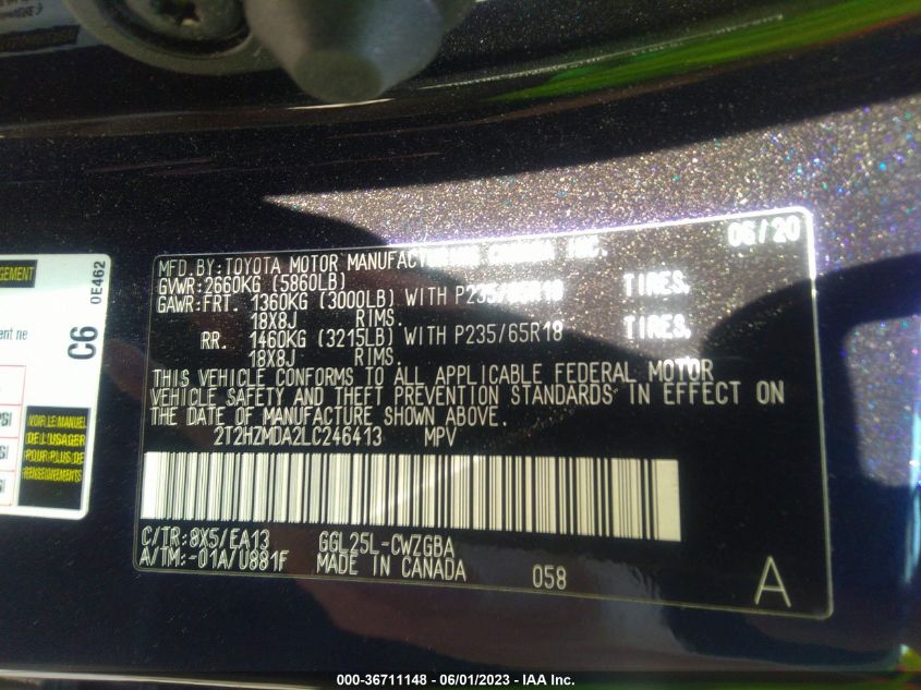 2020 LEXUS RX RX 350 - 2T2HZMDA2LC246413