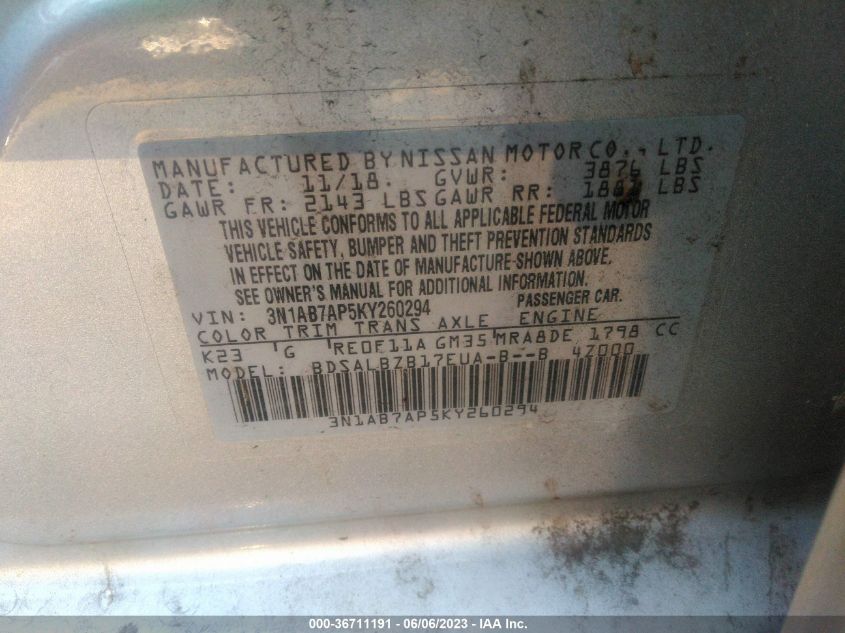 2019 NISSAN SENTRA S - 3N1AB7AP5KY260294