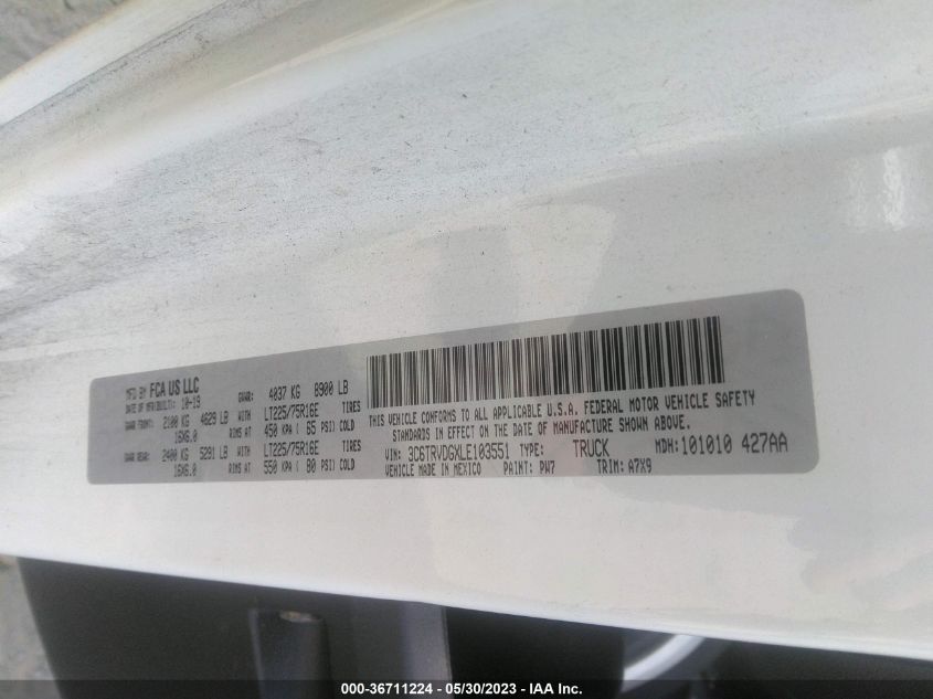 2020 RAM PROMASTER CARGO VAN - 3C6TRVDGXLE103551