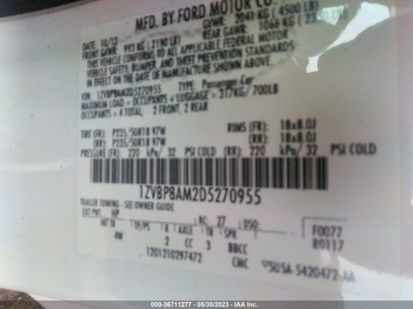 2013 FORD MUSTANG V6 - 1ZVBP8AM2D5270955
