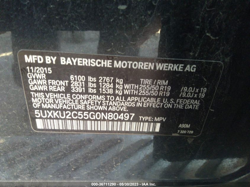 2016 BMW X6 XDRIVE35I - 5UXKU2C55G0N80497