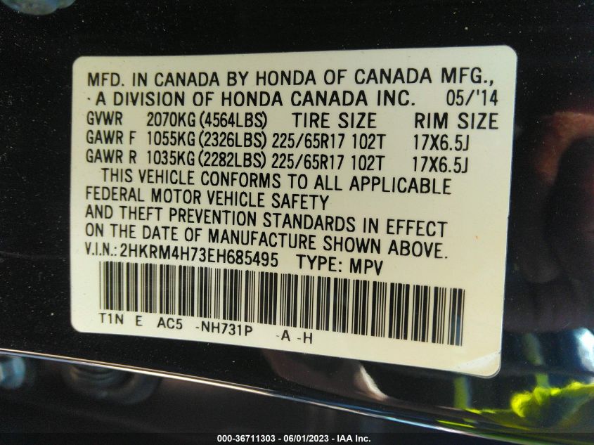 2014 HONDA CR-V EX-L - 2HKRM4H73EH685495