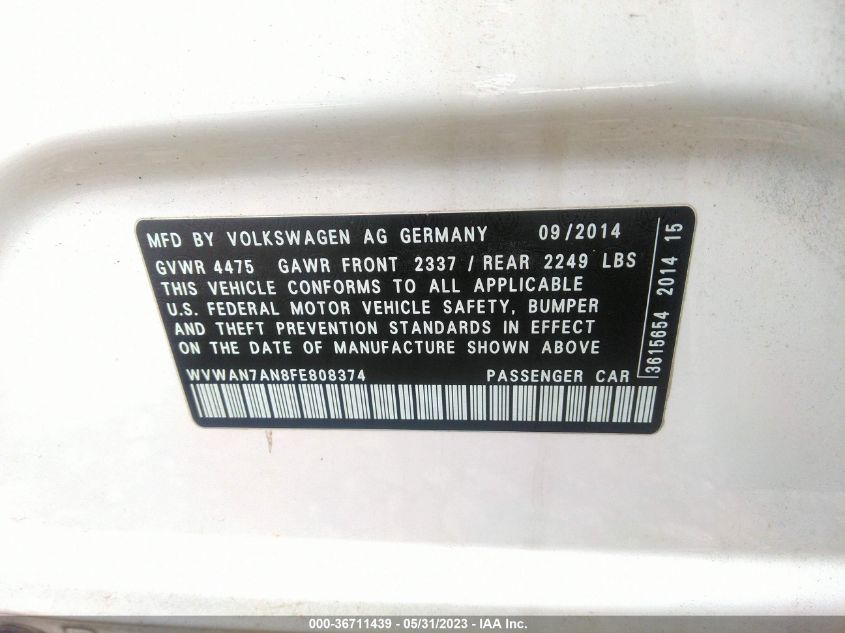 2015 VOLKSWAGEN CC R-LINE - WVWAN7AN8FE808374