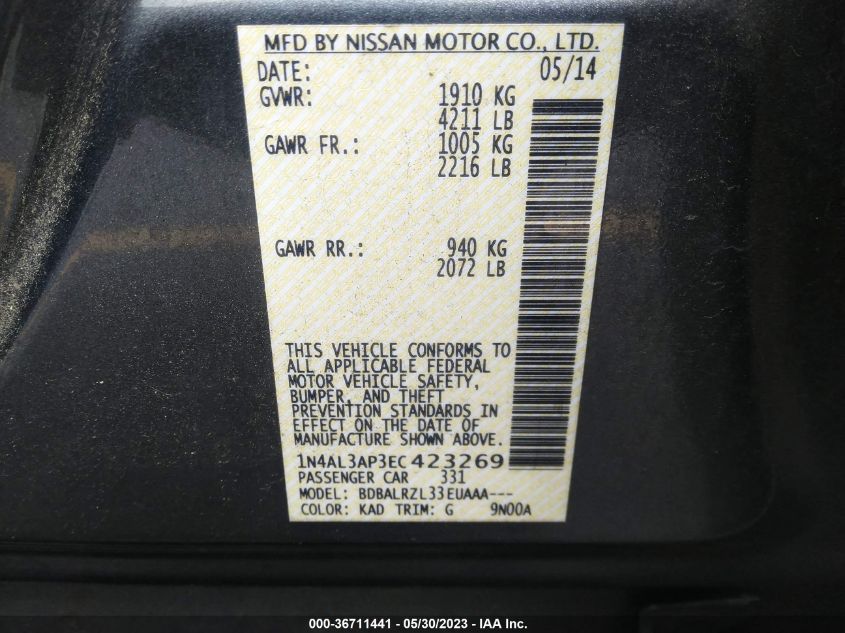 2014 NISSAN ALTIMA 2.5 - 1N4AL3AP3EC423269