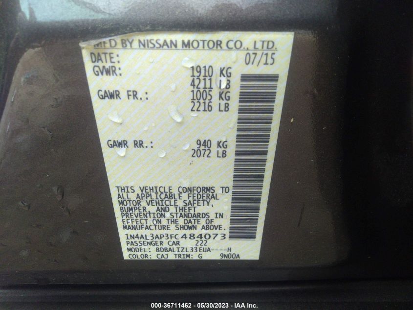2015 NISSAN ALTIMA 2.5 SV - 1N4AL3AP3FC484073