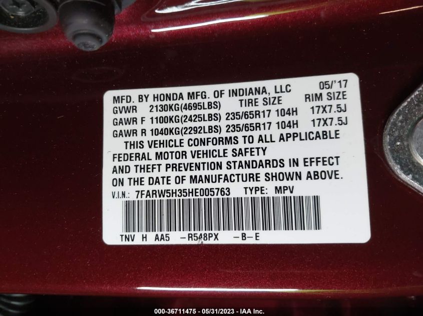2017 HONDA CR-V LX - 7FARW5H35HE005763