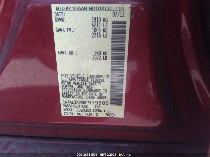 2013 NISSAN ALTIMA 2.5 S - 1N4AL3AP9DC919305