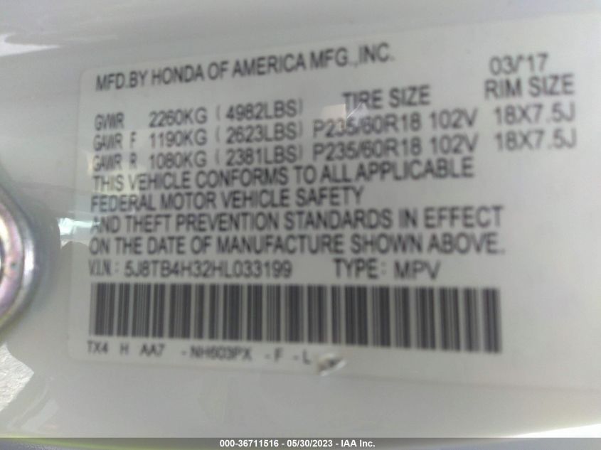 2017 ACURA RDX - 5J8TB4H32HL033199