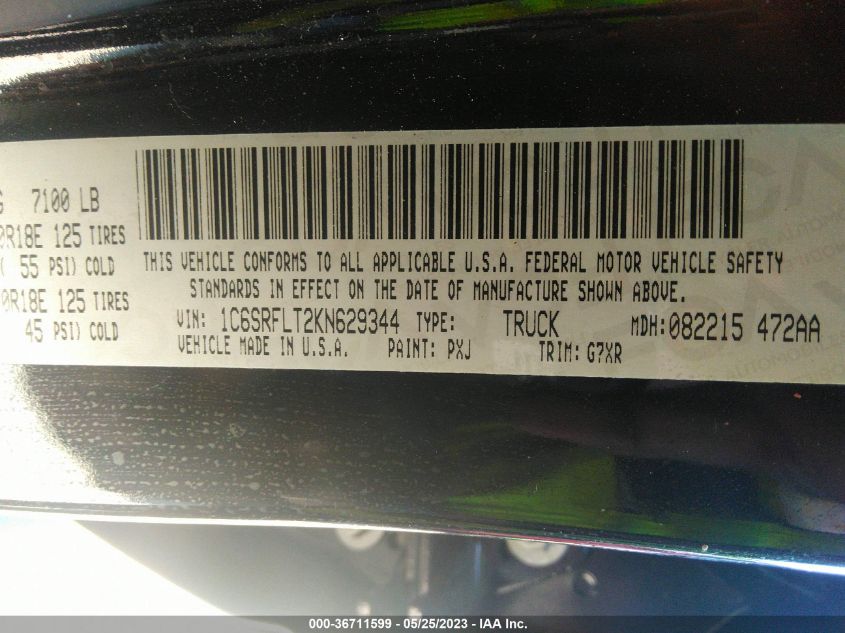 2019 RAM 1500 REBEL - 1C6SRFLT2KN629344