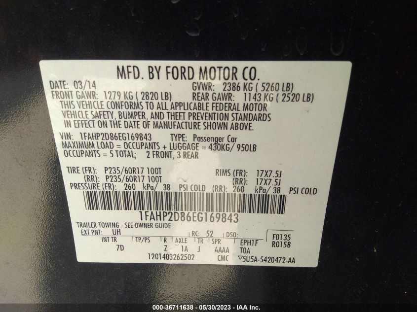 2014 FORD TAURUS SE - 1FAHP2D86EG169843