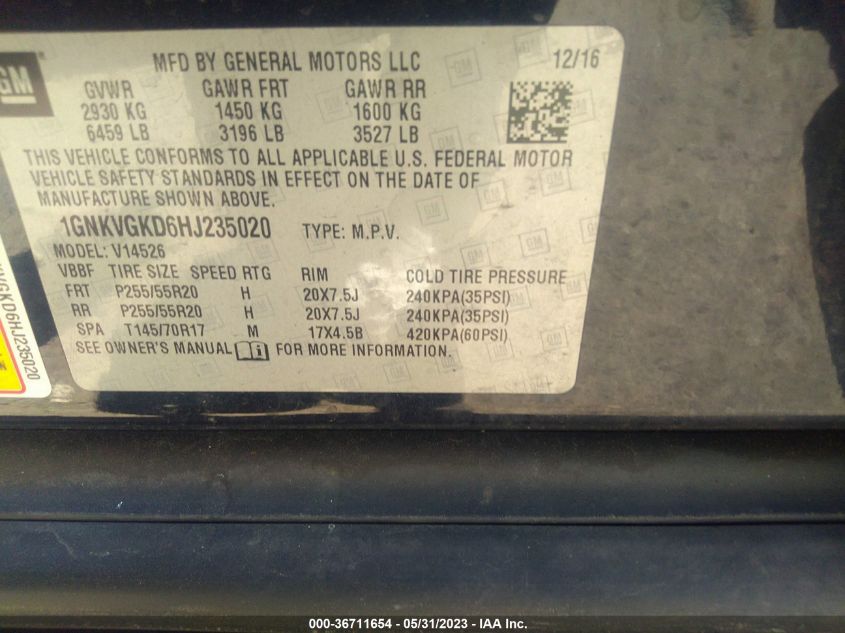 2017 CHEVROLET TRAVERSE LT - 1GNKVGKD6HJ235020