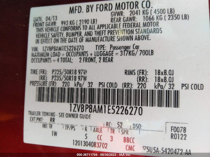 2014 FORD MUSTANG V6 - 1ZVBP8AM1E5226270