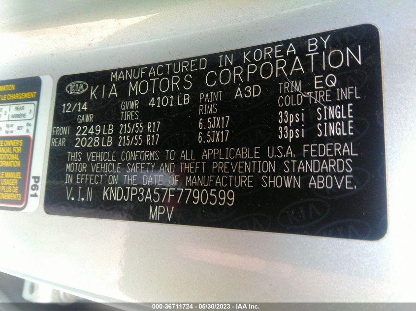 2015 KIA SOUL + - KNDJP3A57F7790599