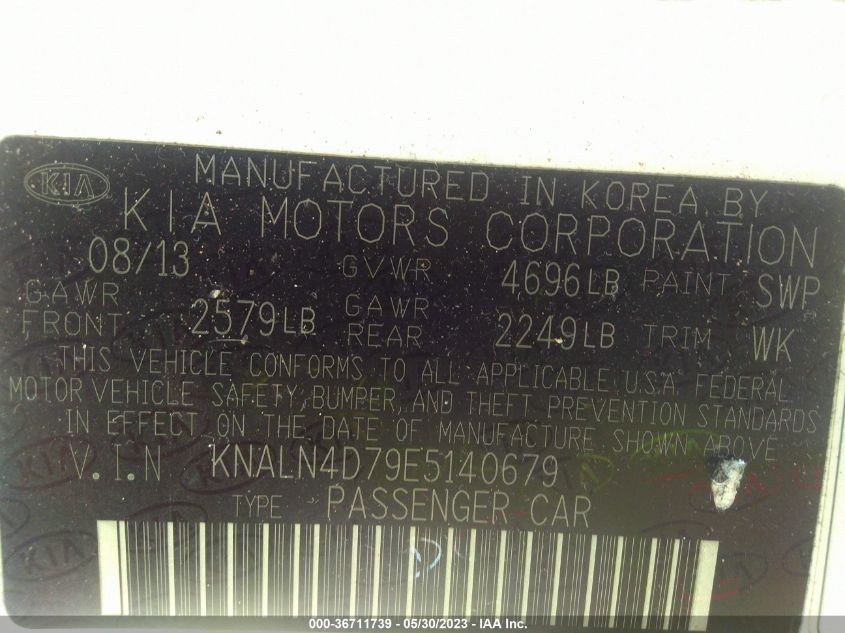 2014 KIA CADENZA PREMIUM KNALN4D79E5140679