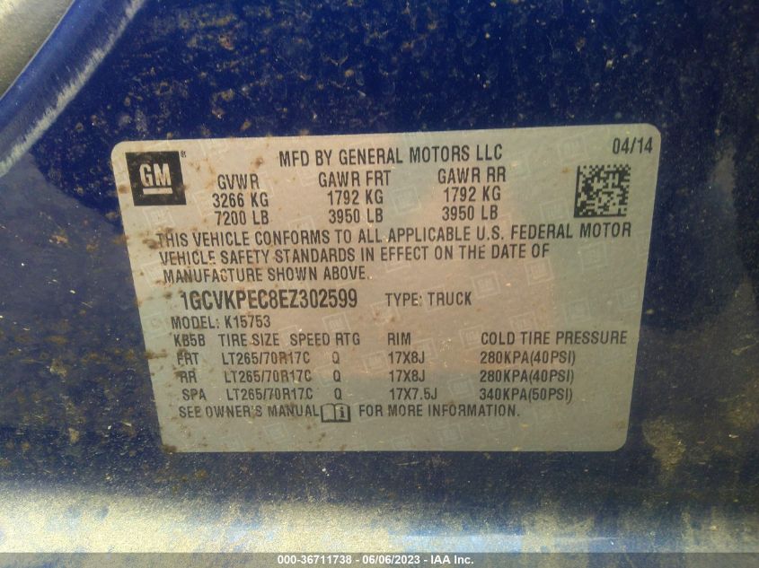 2014 CHEVROLET SILVERADO 1500 WORK TRUCK - 1GCVKPEC8EZ302599