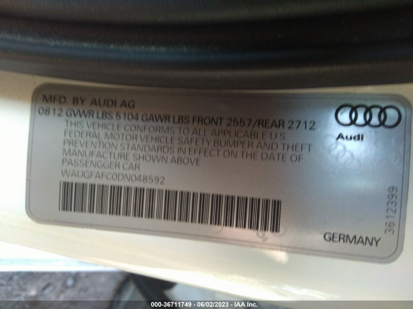 2013 AUDI A6 2.0T PREMIUM PLUS - WAUGFAFC0DN048592