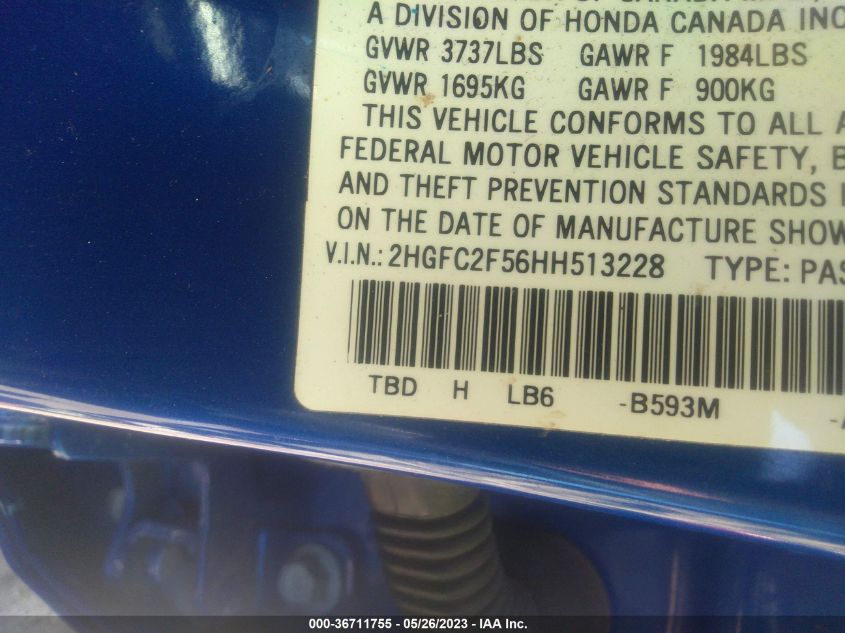 2017 HONDA CIVIC SEDAN LX - 2HGFC2F56HH513228