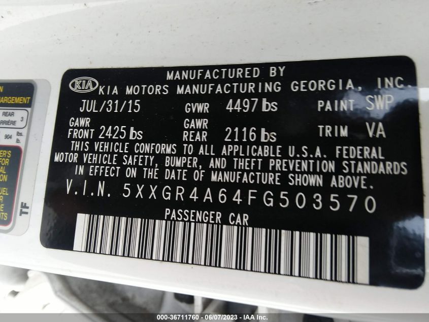 2015 KIA OPTIMA SX TURBO - 5XXGR4A64FG503570