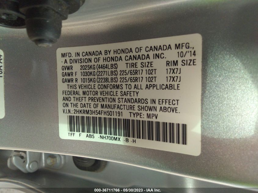 2015 HONDA CR-V EX - 2HKRM3H54FH501191
