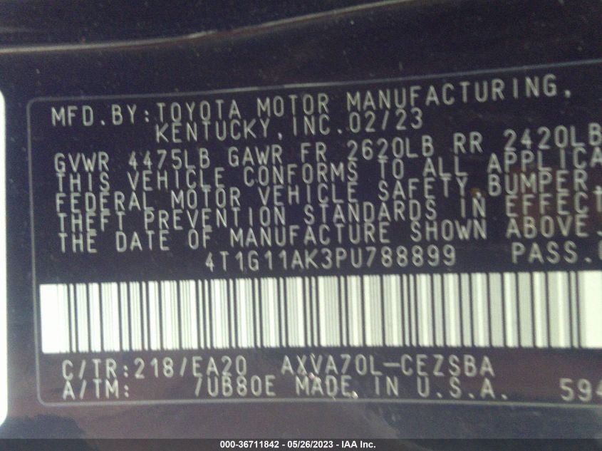 2023 TOYOTA CAMRY SE/SE NIGHTSHADE - 4T1G11AK3PU788899