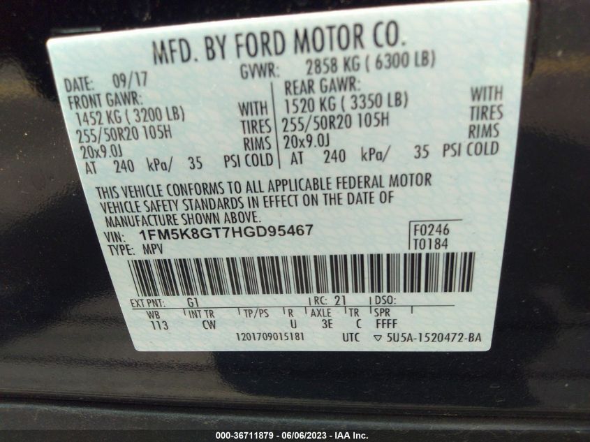 2017 FORD EXPLORER SPORT - 1FM5K8GT7HGD95467