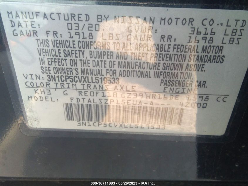 2020 NISSAN KICKS SV - 3N1CP5CVXLL519533