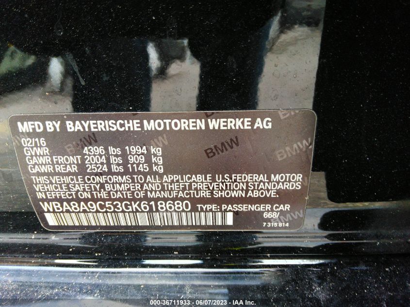 2016 BMW 3 SERIES 320I - WBA8A9C53GK618680