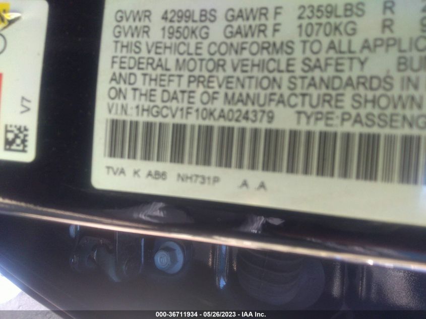 2019 HONDA ACCORD SEDAN LX 1.5T - 1HGCV1F10KA024379