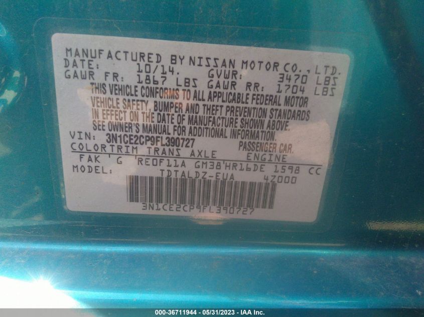 2015 NISSAN VERSA NOTE SV - 3N1CE2CP9FL390727