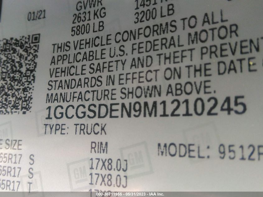 2021 CHEVROLET COLORADO 2WD Z71 - 1GCGSDEN9M1210245