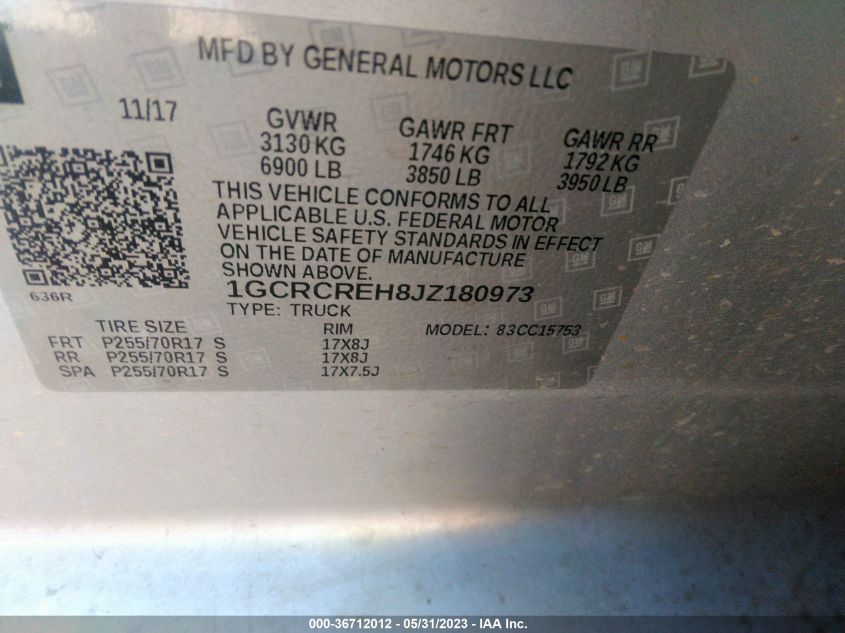 2018 CHEVROLET SILVERADO 1500 LT - 1GCRCREH8JZ180973