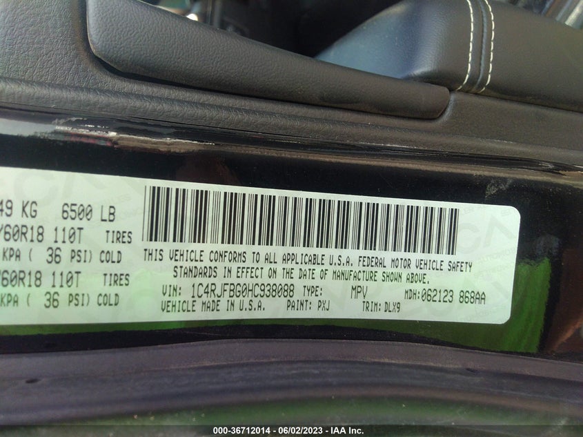 VIN 1C4RJFBG0HC938088 2017 JEEP GRAND CHEROKEE LIMITED