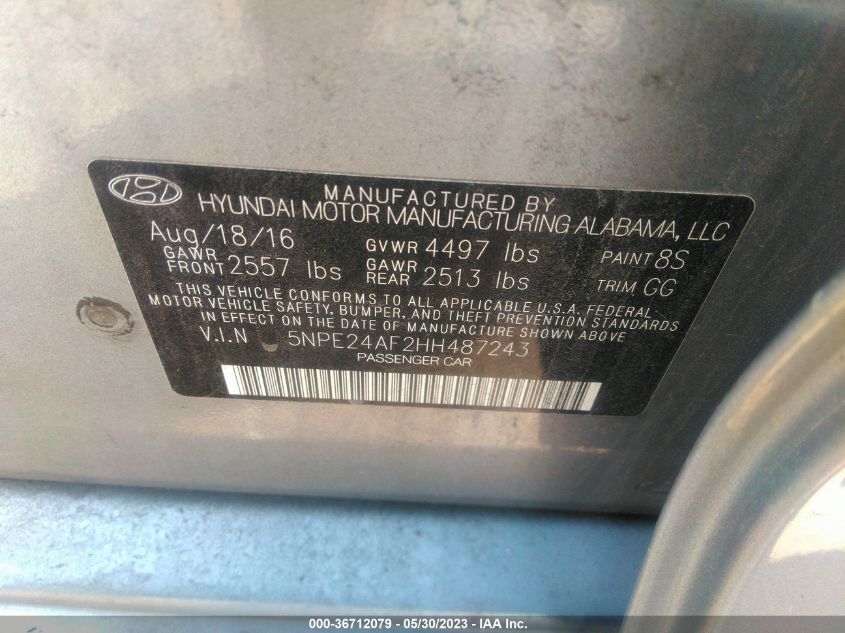 2017 HYUNDAI SONATA SE - 5NPE24AF2HH487243