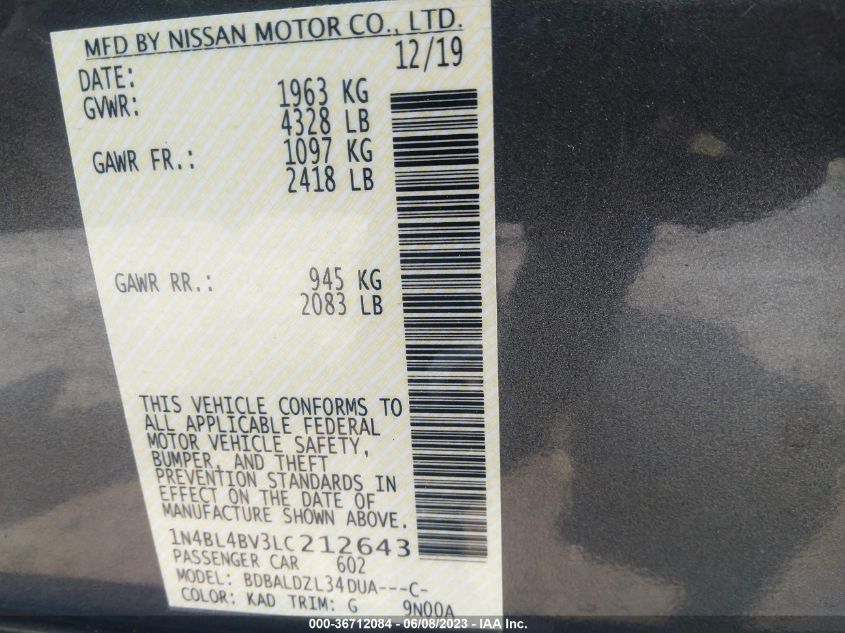 2020 NISSAN ALTIMA 2.5 S - 1N4BL4BV3LC212643